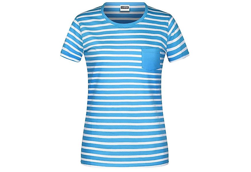 James & Nicholson T-Shirt Damen Kurzarm-Shirt mit Streifen und Brusttasche günstig online kaufen