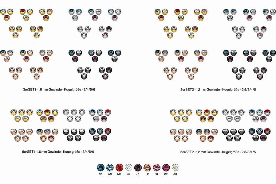 PIERCINGLINE Piercing-Set SET Chirurgenstahl Schraubkugel KRISTALL (Schraub günstig online kaufen