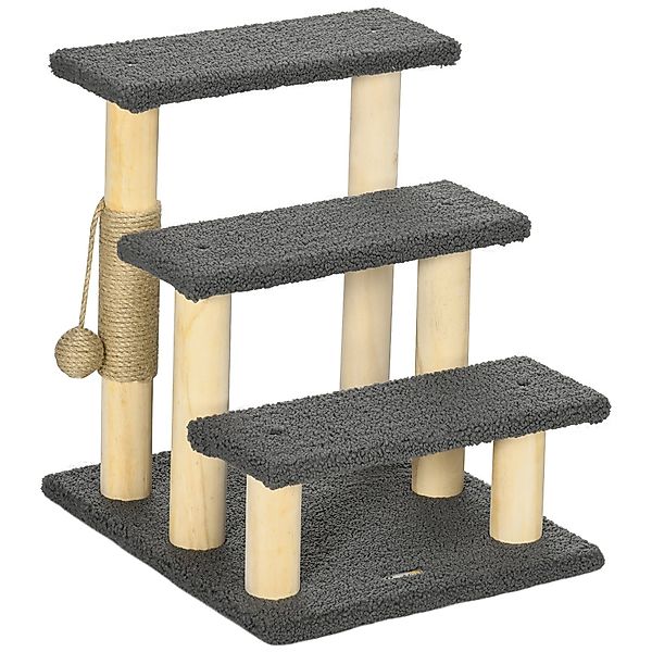 PawHut Kratzbaum Katzentreppe, drei Stufen, Spielball, günstig online kaufen