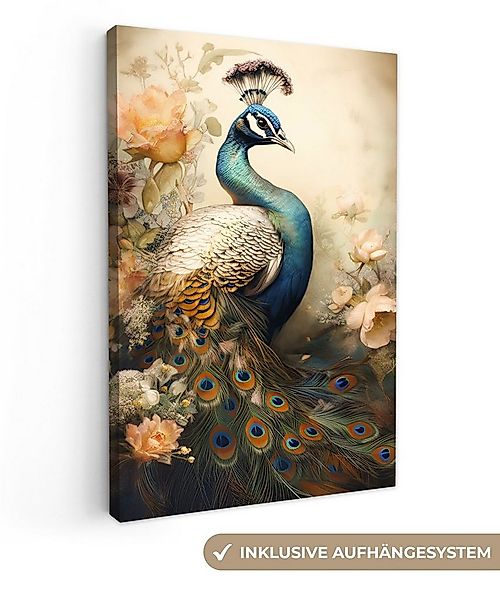 OneMillionCanvasses® Leinwandbild Pfau - Pfauenfedern - Blumen - Botanisch, günstig online kaufen