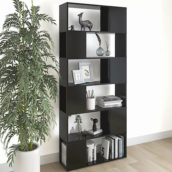 Bücherregal Raumteiler Hochglanz-schwarz 80x24x186cm Spanplatte günstig online kaufen
