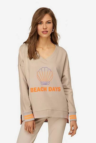 Laurasøn Sweatshirt Sweater BEACH DAYS Neon-Print V-Ausschnitt Langarm günstig online kaufen