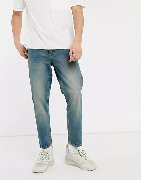 ASOS DESIGN – Klassische, steife Jeans in blauer Vintage-Dirty-Waschung günstig online kaufen