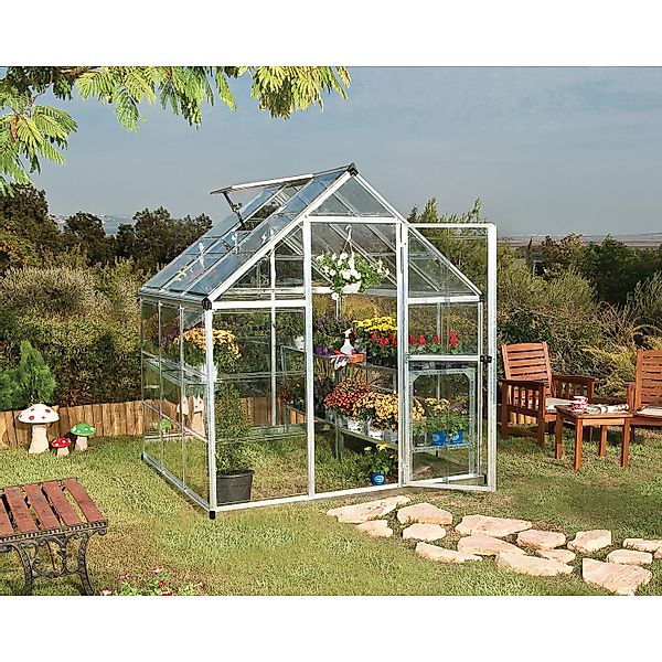 Palram - Canopia Gewächshaus Silber 3,4 m² inkl. Fundamentrahmen günstig online kaufen