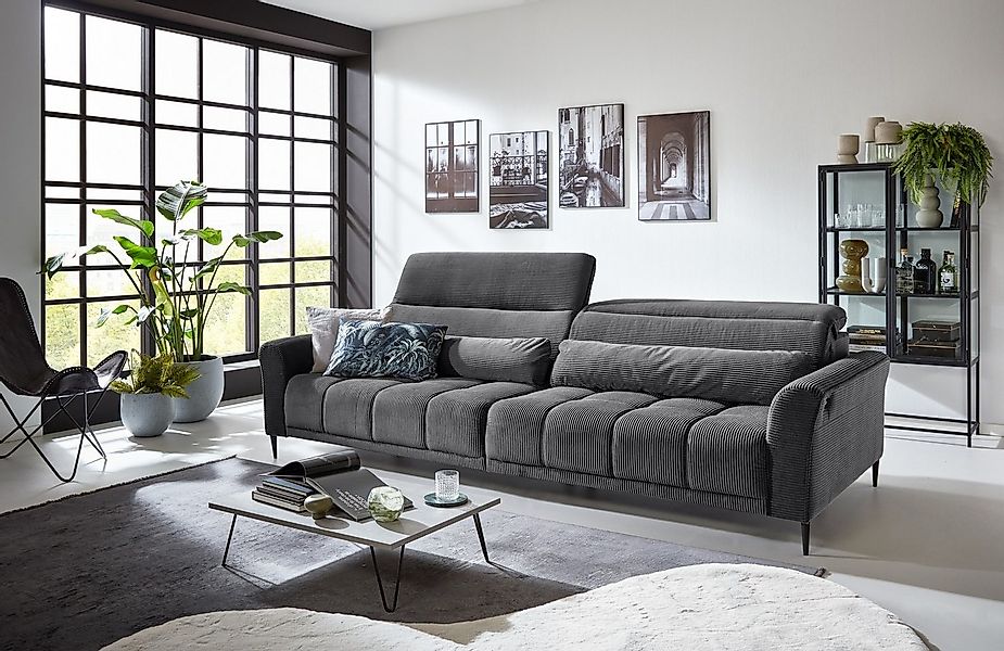 freiraum Big-Sofa Wolve, 1x elektr. Sitzverstellung, Cord dunkelgrau - 280x günstig online kaufen