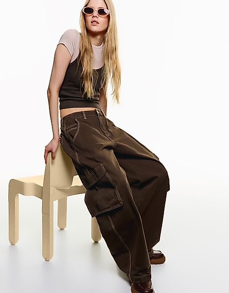 Bershka Utility-Hose Im Barrel-Fit Damen 36 Braun günstig online kaufen