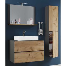 Modernes Badmöbel Set mit Spiegel 150 cm hoch 52 cm tief (dreiteilig) günstig online kaufen