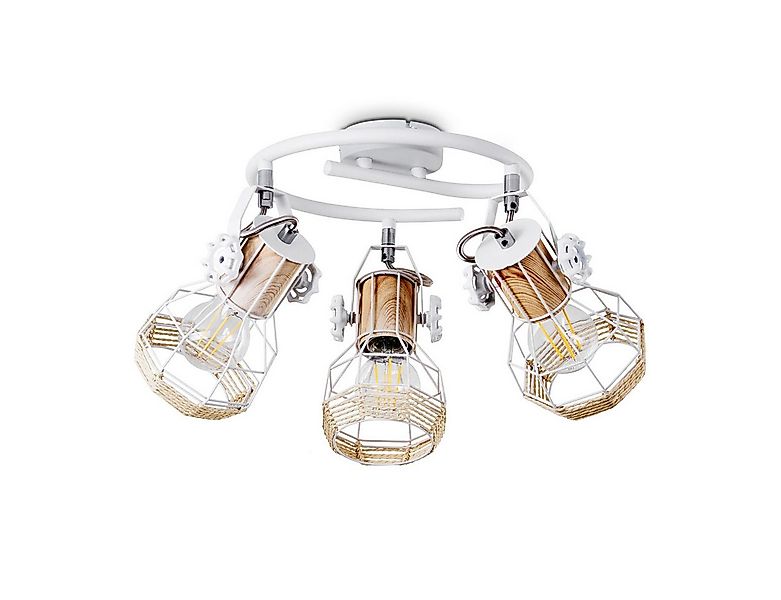 hofstein Deckenleuchte »Tarres« runde Deckenlampe aus Metall/Holz/Bast in W günstig online kaufen