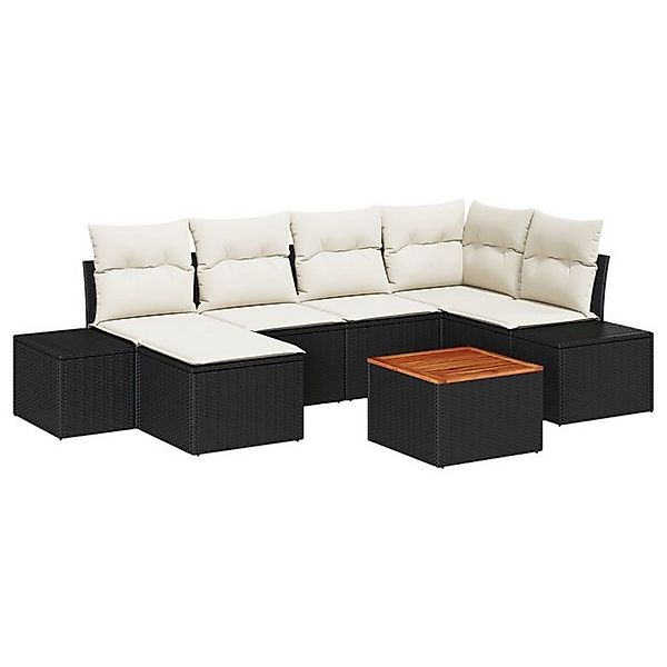 vidaXL Loungesofa 7-teiliges Garten Sofa Set mit Kissen Schwarz Poly Rattan günstig online kaufen