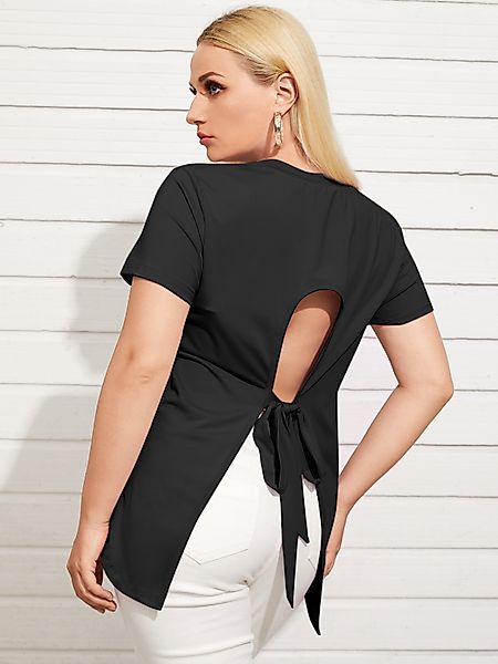 YOINS Plus Größe Rundhalsausschnitt Tie-up Design Cut Out Short Sleeves T-S günstig online kaufen