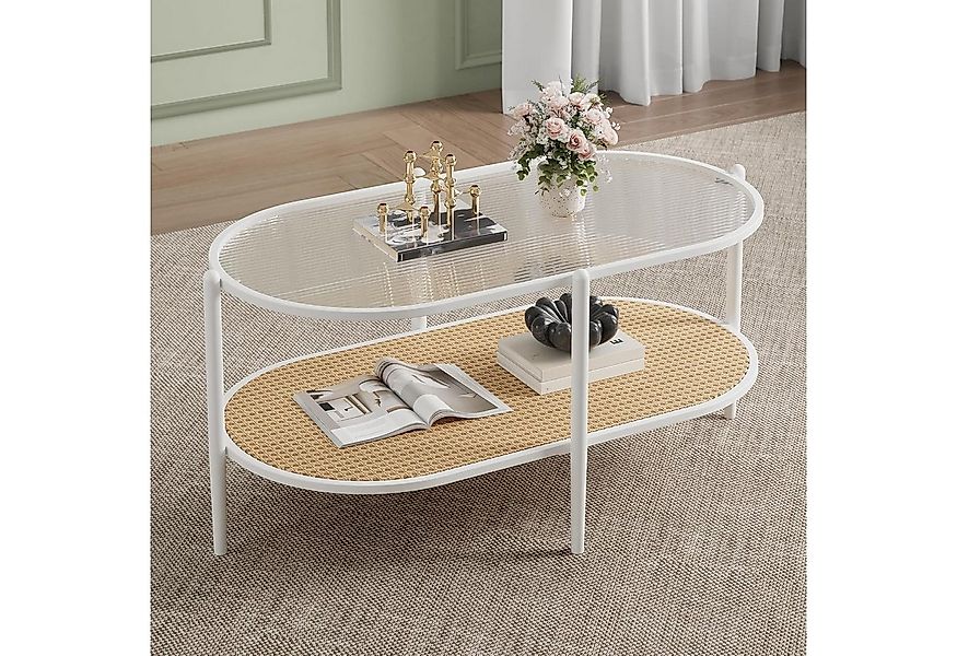 GarveeMore Beistelltisch 2-stöckiger aus Rattan,Couchtisch mit Tischplatte günstig online kaufen