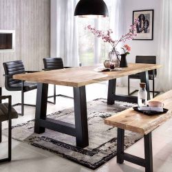 Esszimmertisch mit Eisengestell Baumkante günstig online kaufen