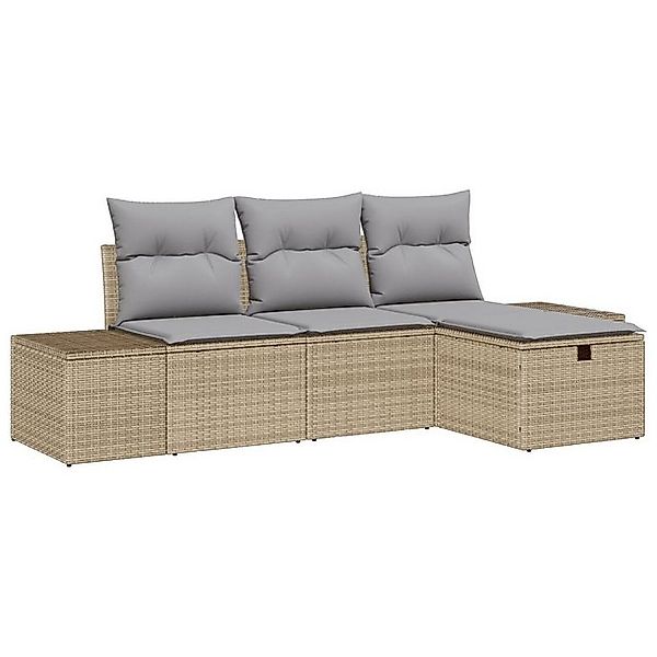 vidaXL Loungesofa 4-teiliges Garten Sofa Set mit Kissen Beige Poly Rattan, günstig online kaufen