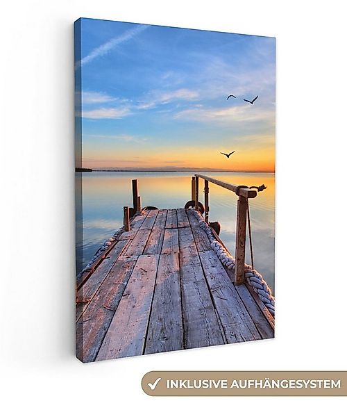 OneMillionCanvasses® Leinwandbild Wasser - Steg - Vögel - Sonnenuntergang - günstig online kaufen