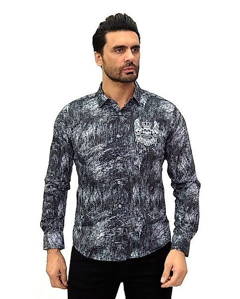 TRUENO Langarmhemd Herren Langarm mit Totenkopf Strassveredelung Schwarz 51 günstig online kaufen