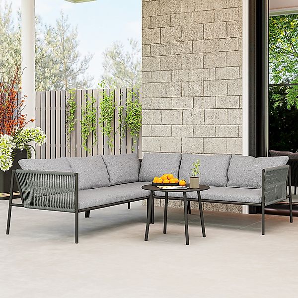 Outsunny Gartenmöbel Set Polyrattan Lounge-Set mit Ecksofa Tisch Kissen wet günstig online kaufen