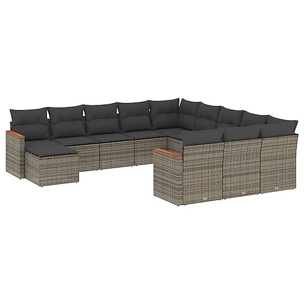 vidaXL 12-Tlg Garten-Sofagarnitur mit Kissen Grau Poly Rattan 3258987 günstig online kaufen
