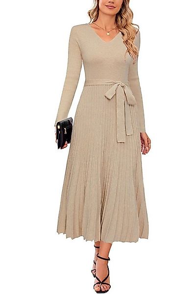 Arach&Cloz Strickkleid Damen Pulloverkleid Herbst Winterkleid Lang Plissee günstig online kaufen