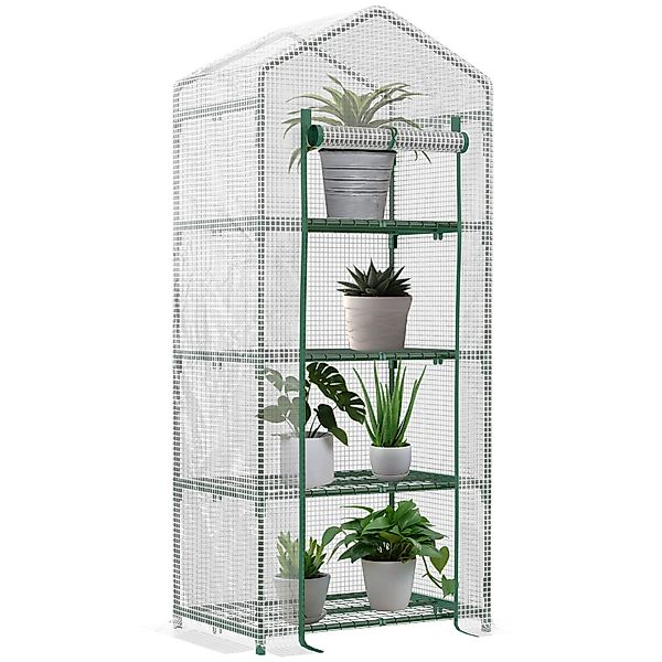 Outsunny Folien Gewächshaus Frühbeet mit 4 Regalfächer Weiß 70 x 50 x 160 c günstig online kaufen