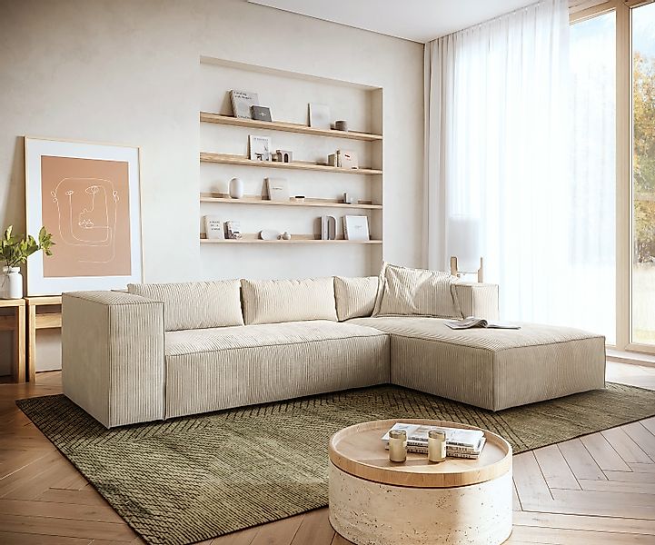 DELIFE Ecksofa Brom, Mikrofaser Grau 260x175 cm Recamiere rechts günstig online kaufen