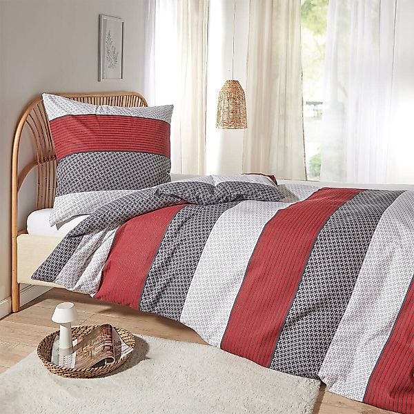 TRAUMSCHLAF Bettwäsche Nordic Stripe Red, Flanell, günstig online kaufen