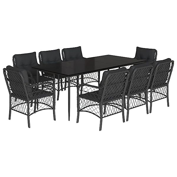 vidaXL 9-Tlg Garten-Essgruppe mit Kissen Schwarz Poly Rattan 3212102 günstig online kaufen