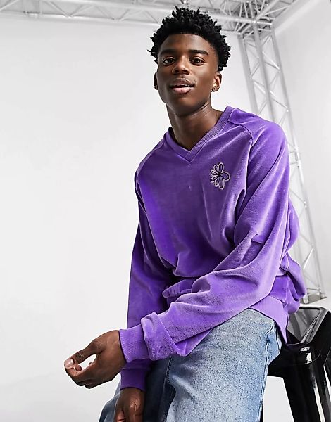 ASOS DESIGN – Oversize-Sweatshirt aus Velours im Mismatch-Farbdesign mit Bl günstig online kaufen
