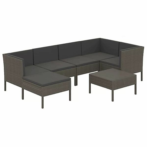 7-tlg. Garten-lounge-set Mit Auflagen Poly Rattan Grau günstig online kaufen