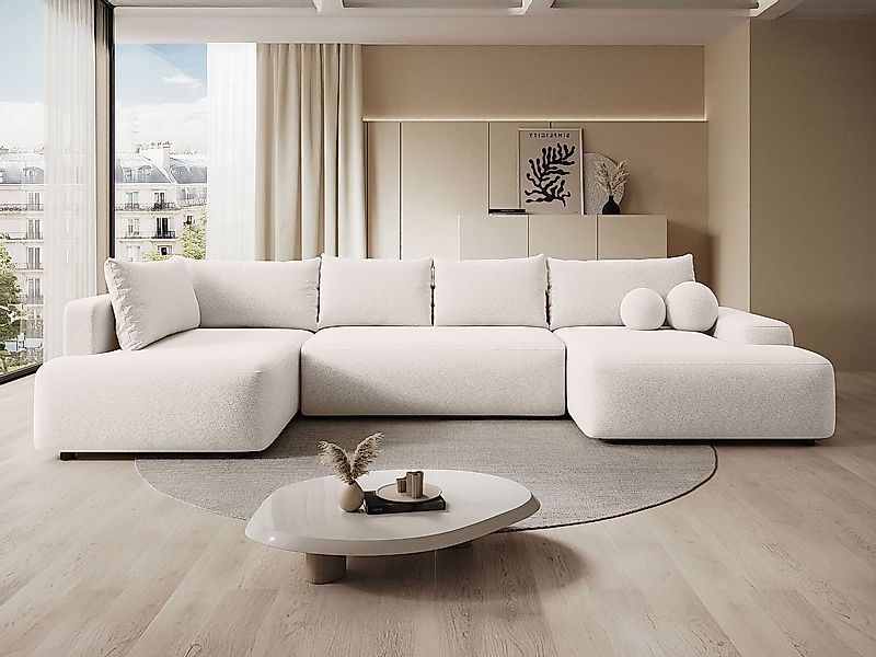 Großes Panorama-Ecksofa mit Schlaffunktion - Ecke links - melierter Stoff - günstig online kaufen