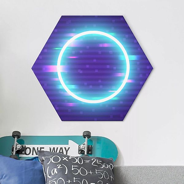 Hexagon-Alu-Dibond Bild Geometrischer Kreis in Neonfarben günstig online kaufen