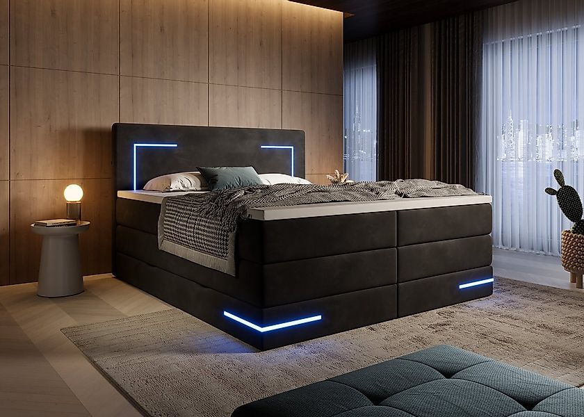wonello Boxspringbett Detroit 2.0, Samt Bett mit LED Beleuchtung, Bettkaste günstig online kaufen