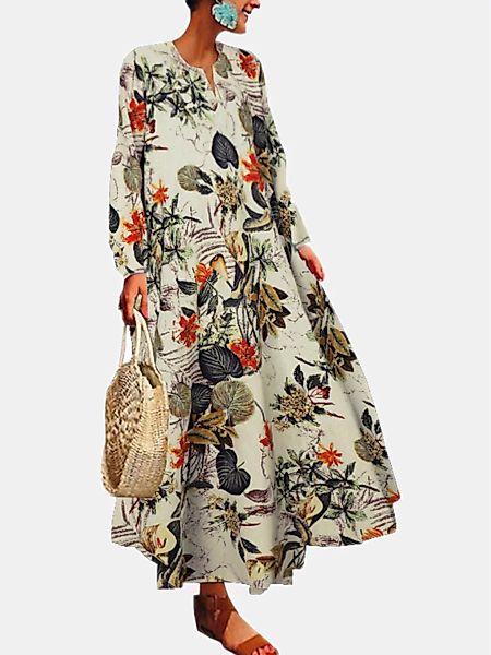 Blumendruck V-Ausschnitt Long SLeeves Casual Kleid günstig online kaufen