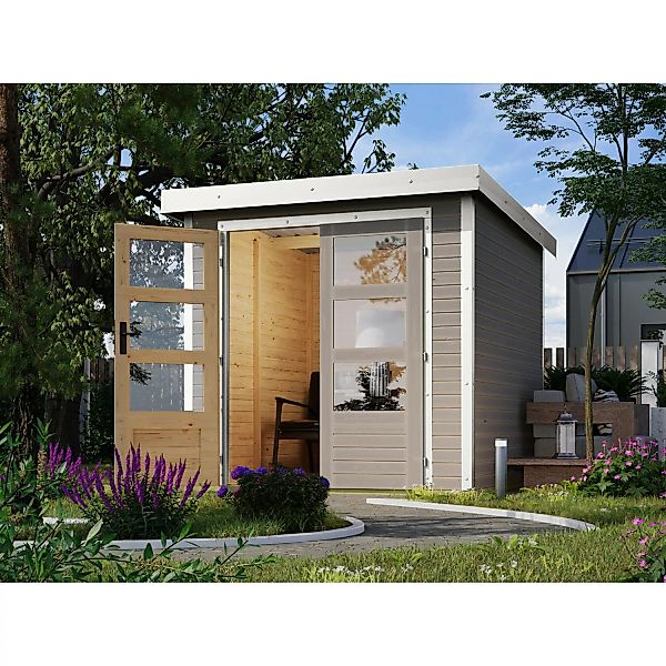 Karibu Gartenhaus Diego D Wassergrau-Weiß 4,45 m² günstig online kaufen