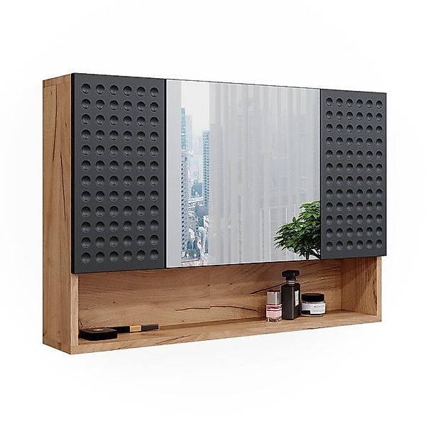 Vicco Badspiegelschrank Irma Goldkraft Eiche/Anthrazit 80 x 55 cm Opt 2 günstig online kaufen