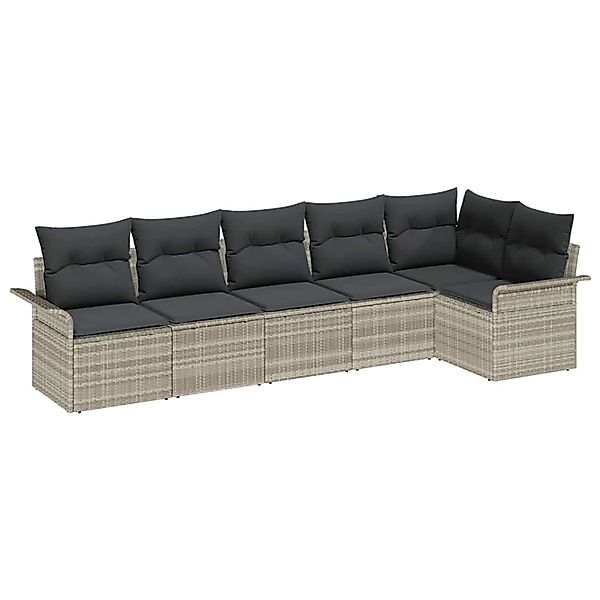 vidaXL Garten-Sofa-Set mit Kissen 6-Tlg Hellgrau Poly Rattan 3345382 günstig online kaufen