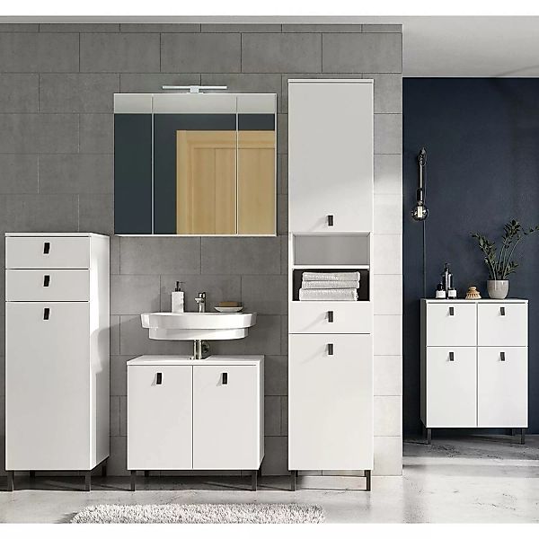 Badezimmer Komplett Set mit 3-trg. Spiegelschrank und LED Beleuchtung TUDEL günstig online kaufen