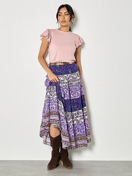 Apricot Maxirock Maxirock mit Patchwork-Print und Stufen Gemustert günstig online kaufen