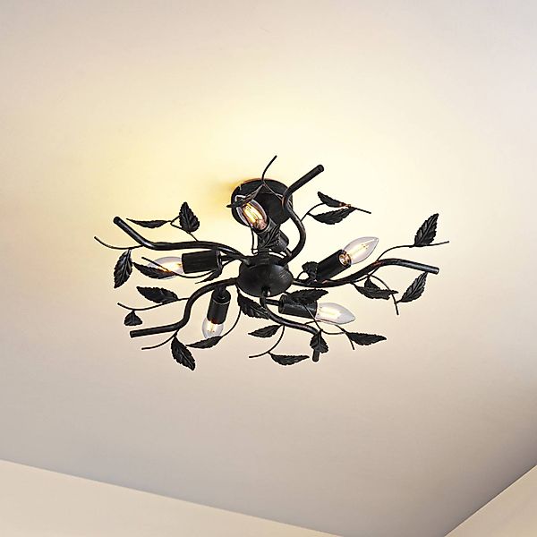 Lindby Deckenlampe Yos, 5-flg., 58 cm, schwarz-gold, E14 günstig online kaufen
