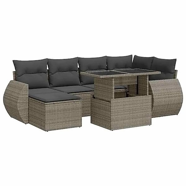 vidaXL 7-Tlg Garten-Sofagarnitur mit Kissen Grau Poly Rattan 3326671 günstig online kaufen