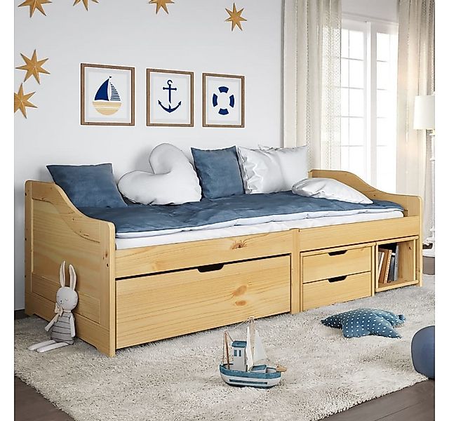 vidaXL Bett, Tagesbett mit 3 Schubladen IRUN 90x200 cm Massivholz Kiefer günstig online kaufen