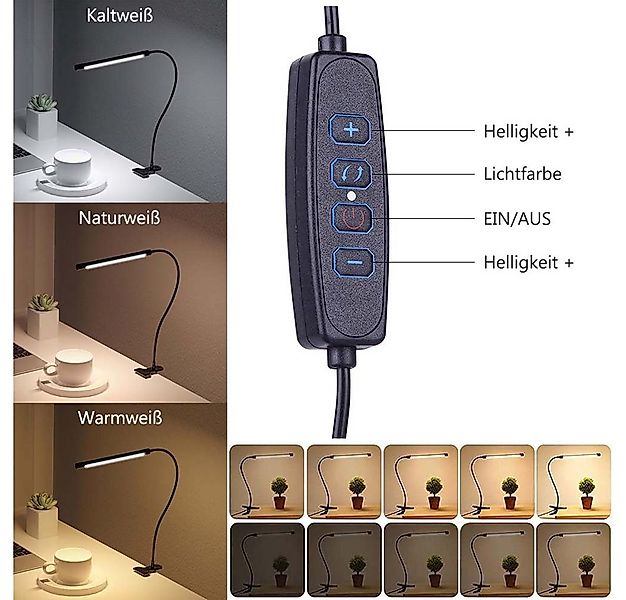 MUPOO LED Schreibtischlampe LED Klemmleuchten,3 Farbtemperatur,Clip-on-Lamp günstig online kaufen