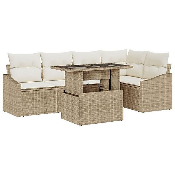 vidaXL Loungesofa 6-teilige Garten-Sofa-Garnitur mit Kissen Beige Poly Ratt günstig online kaufen