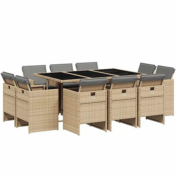 vidaXL 11-tlg Garten-Essgruppe mit Kissen Beigemischung Poly Rattan Modell günstig online kaufen