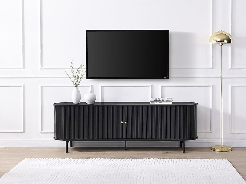 TV-Möbel mit 2 Schiebetüren - MDF - Schwarz - SEVATO günstig online kaufen