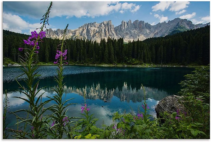 Artland Alu-Dibond-Druck "Berge Latemar spiegeln sich im Karersee", Seebild günstig online kaufen