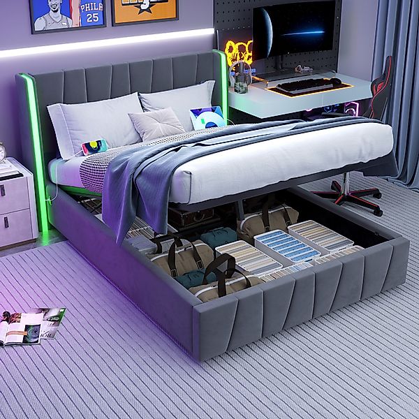 STILVORA Polsterbett Funktionsbett 160x200 mit USB-Anschlüsse,Doppelbett günstig online kaufen