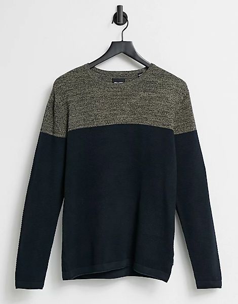 Only & Sons – Pullover mit Farbblockdesign in Beige und Anthrazit-Mehrfarbi günstig online kaufen