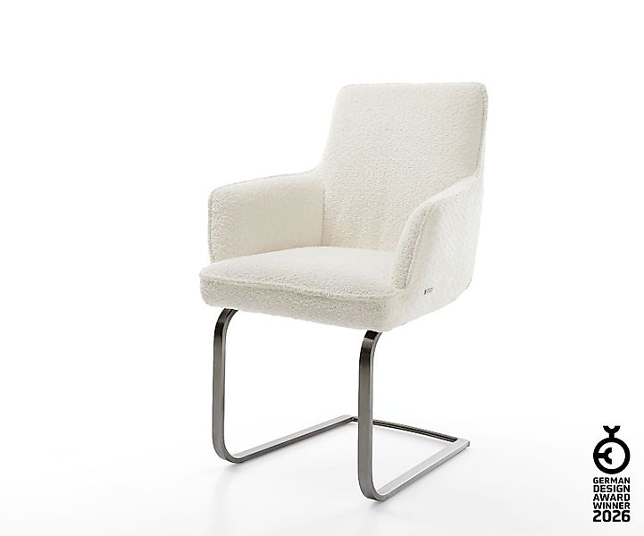 Freischwinger Heira-Flex mit Armlehnen Bouclé Weiß Freischwinger flach Grap günstig online kaufen