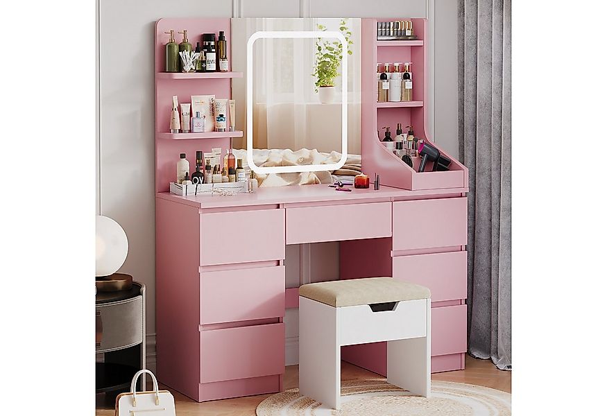 HOMALL Schminktisch Schminktisch Spiegel und LED Mit 7 Schubladen 8 Ablagef günstig online kaufen