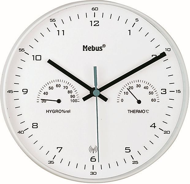 Mebus Funkwanduhr Funk-Wanduhr mit Thermometer/ Hygrometer, günstig online kaufen